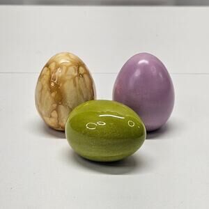 VTG Handmade 3" Ceramic Eggs Assorted Colors Designs Lot of 3 Retro Colorful